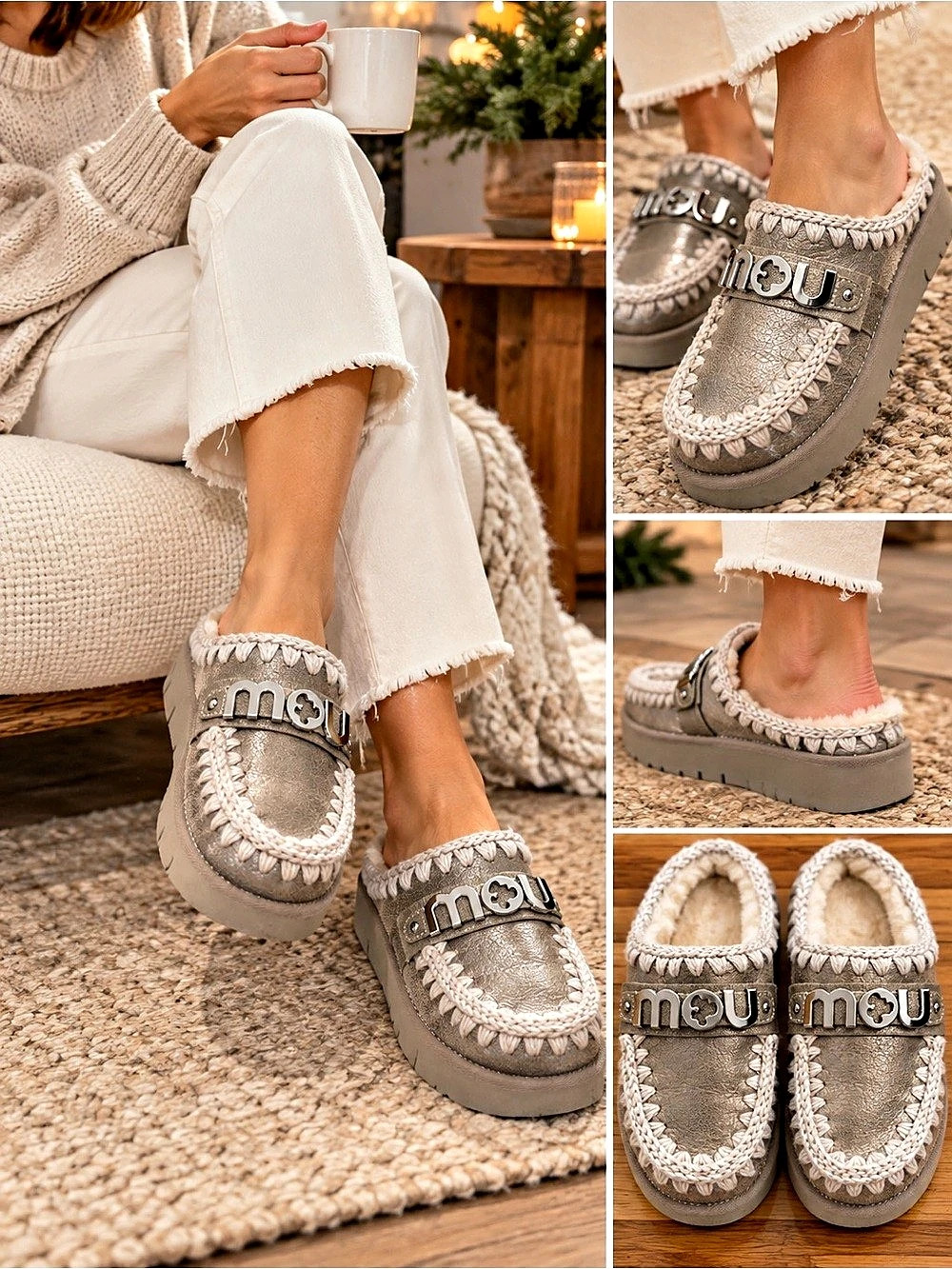 Mou Bounce Clog Metal Logo Gray Slippers